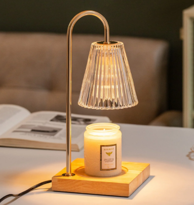 Electric Candle Heater with Wood Base and Aromatherapy Light