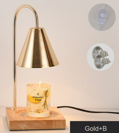 Electric Candle Heater with Wood Base and Aromatherapy Light