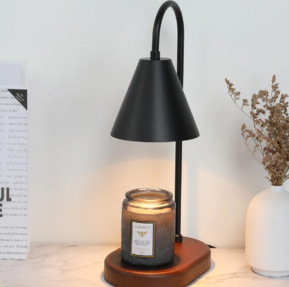 Electric Candle Heater with Wood Base and Aromatherapy Light