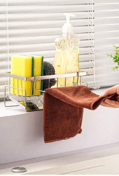 Stainless Steel Sink Organizer Rack – Sponge, Brush & Rag Holder for Kitchen