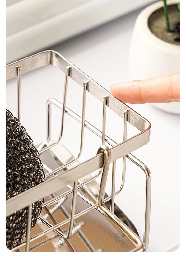 Stainless Steel Sink Organizer Rack – Sponge, Brush & Rag Holder for Kitchen
