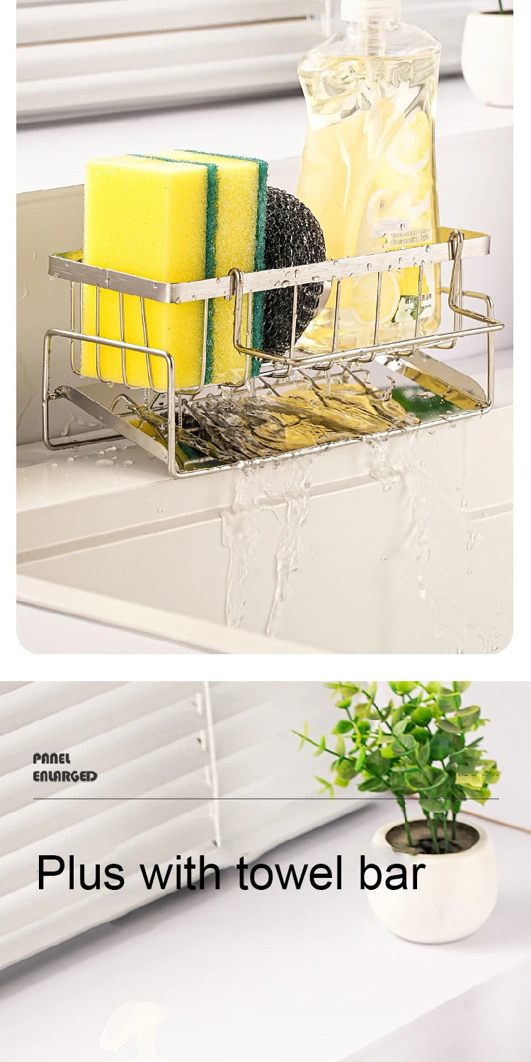 Stainless Steel Sink Organizer Rack – Sponge, Brush & Rag Holder for Kitchen