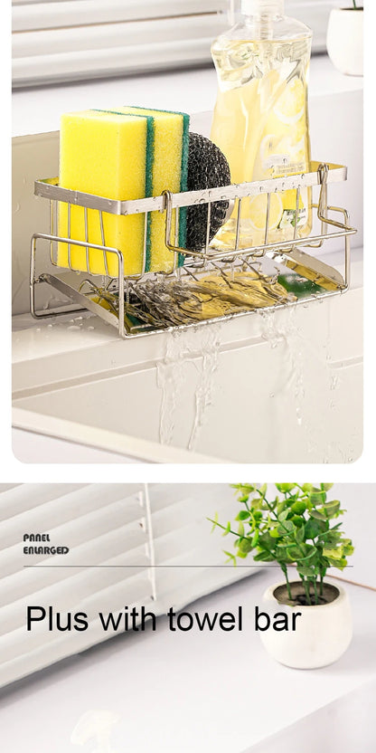 Stainless Steel Sink Organizer Rack – Sponge, Brush & Rag Holder for Kitchen