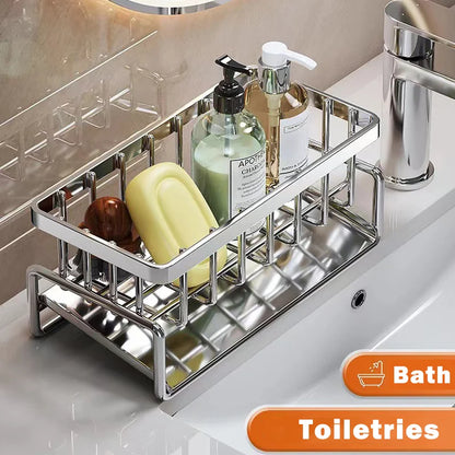 Stainless Steel Sink Organizer Rack – Sponge, Brush & Rag Holder for Kitchen