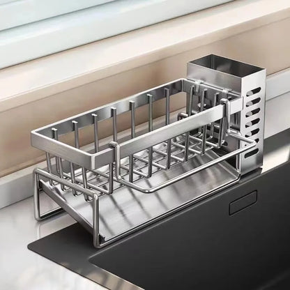 Stainless Steel Sink Organizer Rack – Sponge, Brush & Rag Holder for Kitchen