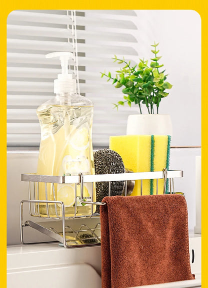 Stainless Steel Sink Organizer Rack – Sponge, Brush & Rag Holder for Kitchen