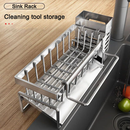 Stainless Steel Sink Organizer Rack – Sponge, Brush & Rag Holder for Kitchen