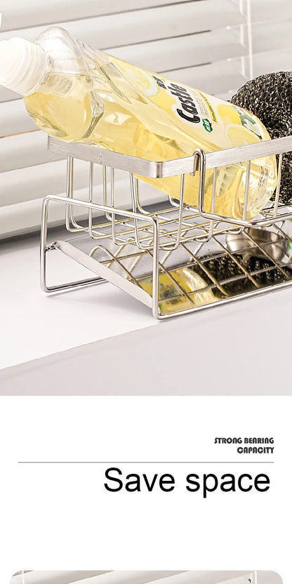 Stainless Steel Sink Organizer Rack – Sponge, Brush & Rag Holder for Kitchen