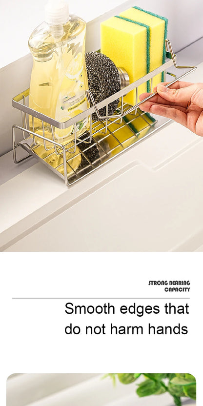 Stainless Steel Sink Organizer Rack – Sponge, Brush & Rag Holder for Kitchen