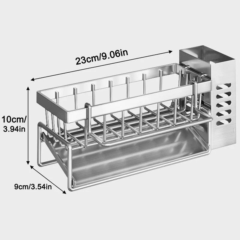 Stainless Steel Sink Organizer Rack – Sponge, Brush & Rag Holder for Kitchen