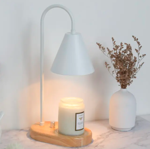 Electric Candle Heater with Wood Base and Aromatherapy Light