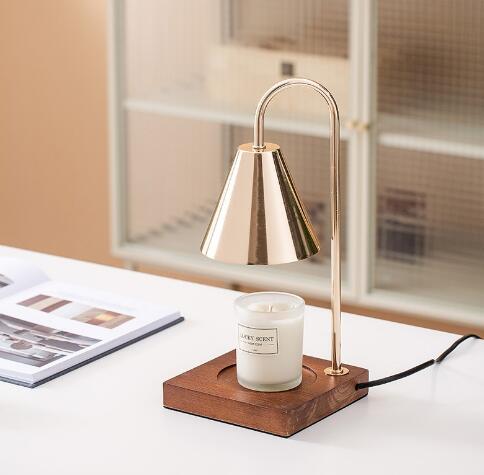 Electric Candle Heater with Wood Base and Aromatherapy Light
