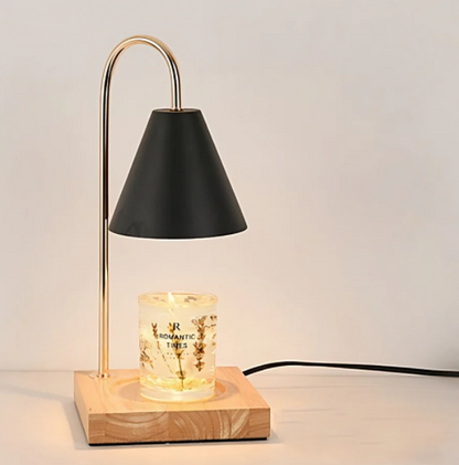 Electric Candle Heater with Wood Base and Aromatherapy Light