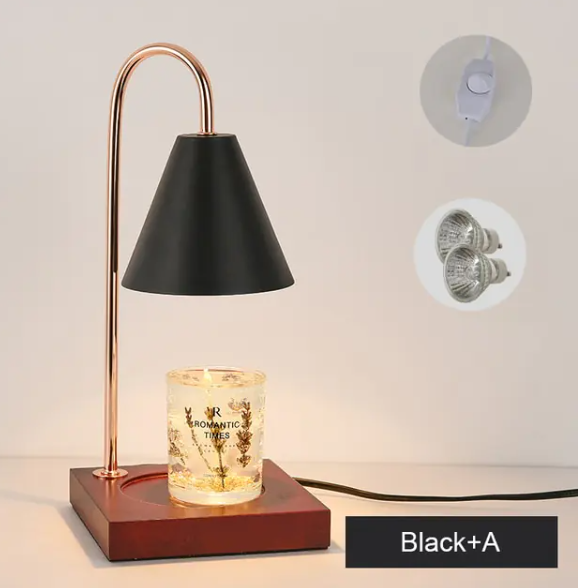 Electric Candle Heater with Wood Base and Aromatherapy Light