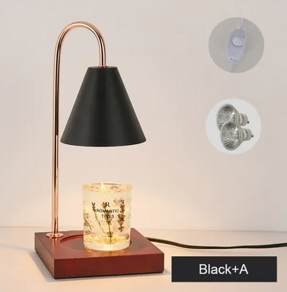 Electric Candle Heater with Wood Base and Aromatherapy Light